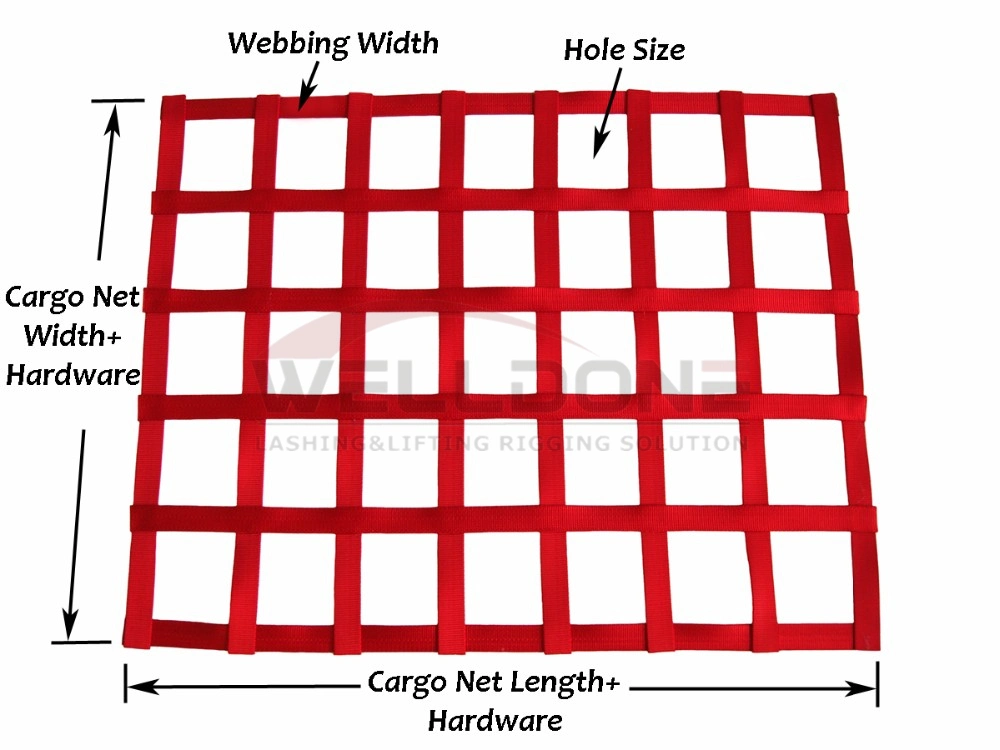 Heavy Duty 1.54" X 88" Polyester Green Webbing Truck Bed Cargo Safety Net for Pickup Trucks with Cam Buckles & Carabiner Hooks