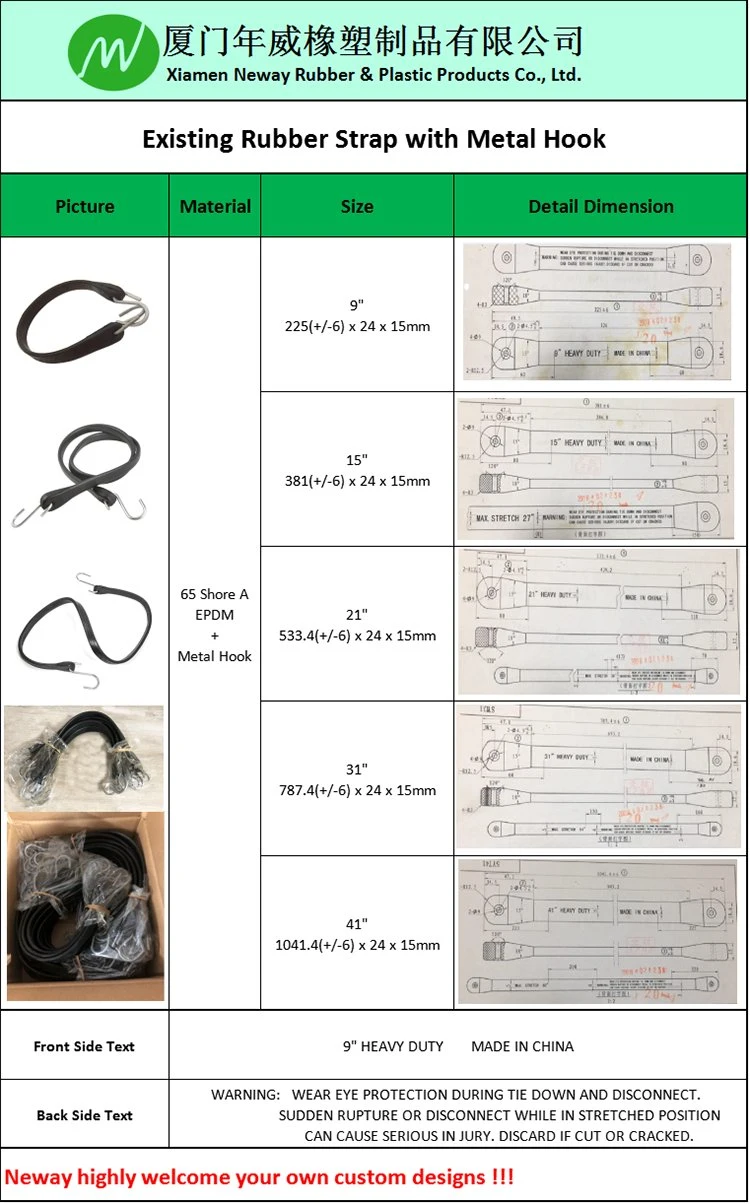 Rubber Tarp Straps Heavy-Duty Natural Rubber Bungee Cords with Hooks