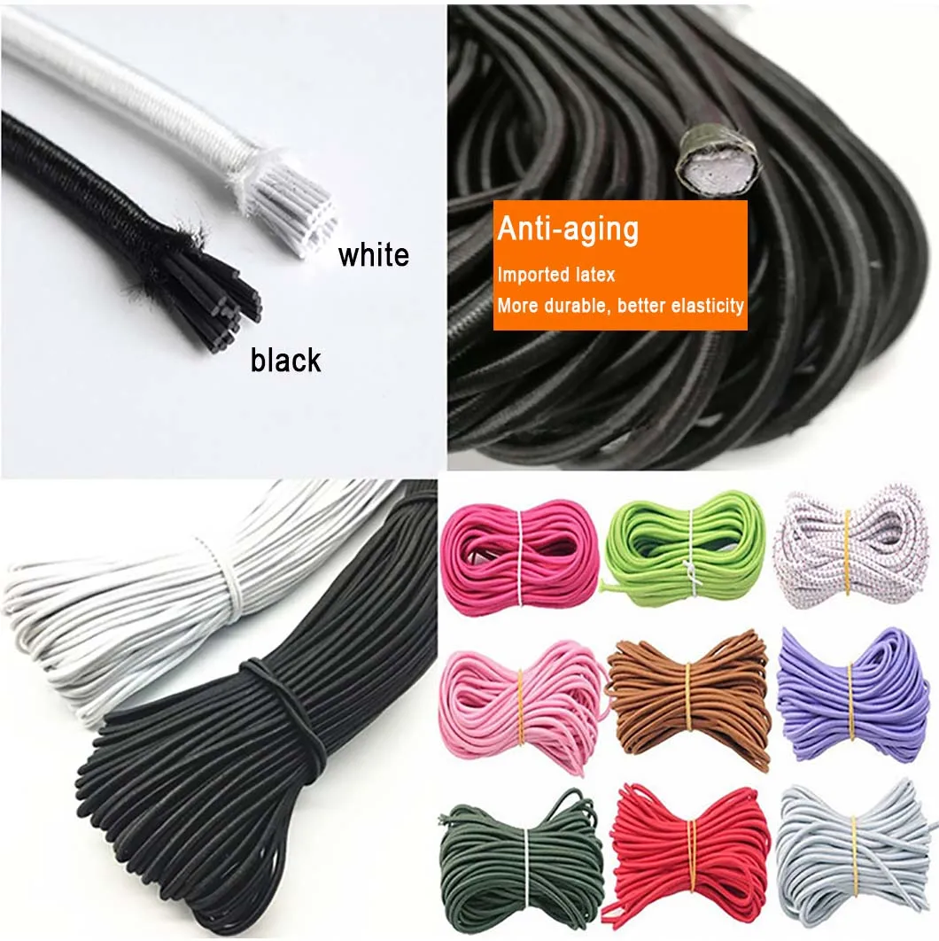 Custom 2.5mm 3mm 4mm 5mm 6mm 7mm 8mm Black White Rubber Soft Nylon Round Rope Bulk Bungee Power Cord Elastic