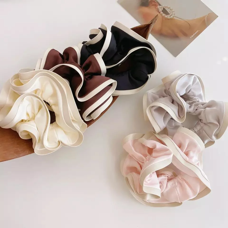 Satin Leather Scrunchies Soft Pure Color Ponytail Holder Hair Ties